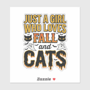 Pegatina Gatos de Otoño Chica de Halloween Diseño Gráfico V