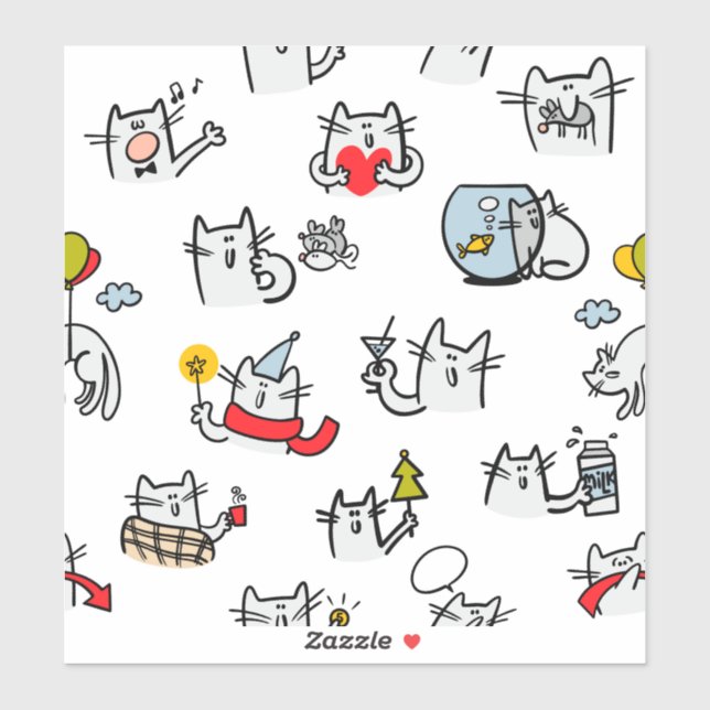 Pegatina Gatos divertidos, leche y magia. (Hoja)