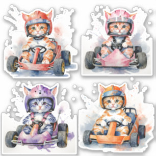 Pegatina Gatos en un kart