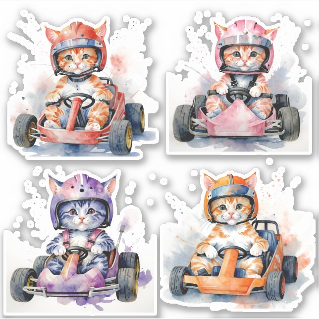 Pegatina Gatos en un kart (Anverso)