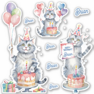 Pegatina Gatos Felices Cumpleaños Personalizados