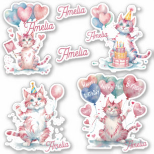 Pegatina Gatos Felices Cumpleaños Personalizados