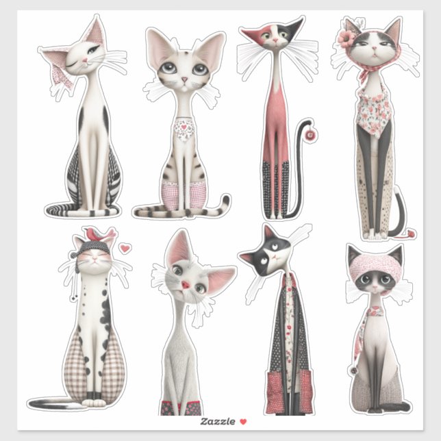 Pegatina Gatos Flacos Caprichosos Stickers de Vinilo (Hoja)