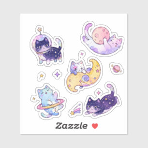 Pegatina Gatos Galaxia Espacio Pastel Celeste Planetas 