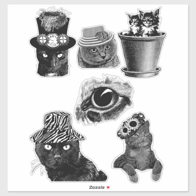 Pegatina Gatos Gatitos Animales Dibujos en blanco y negro d (Hoja)