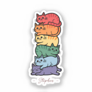 Pegatina Gatos iris apilados - Celebración del Orgullo LGBT