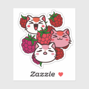Pegatina Gatos Kawaii Adorables con Frambuesas