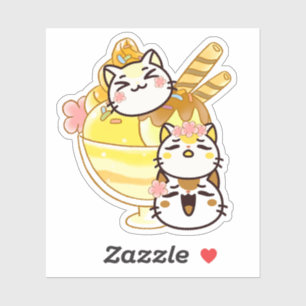 Pegatina Gatos Kawaii Adorables con Gigante Copa de Helado