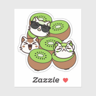 Pegatina Gatos Kawaii Adorables en Fruta de Kiwi Tropical