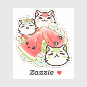 Pegatina Gatos Kawaii Adorables y Sandía Helada