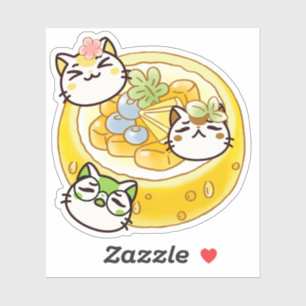 Pegatina Gatos Kawaii Adorables y Tarta de Queso Japonesa