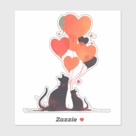 Pegatina Gatos Kawaii con globos cardíacos