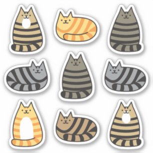 Pegatina Gatos Kawaii con tabla a rayas súper curas