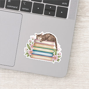 Pegatina Gatos, libros y flores