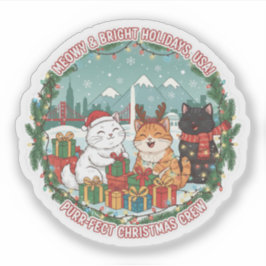 Pegatina Gatos Meowy Navidad – Diversión Brillante de Vacac