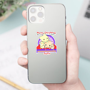 Pegatina Gatos navidades en la cama, nombre personalizado