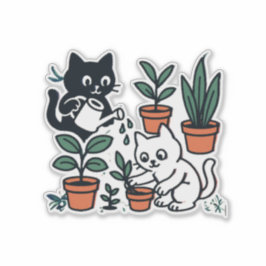 Pegatina Gatos Negros y Blancos Jardinería Plantas