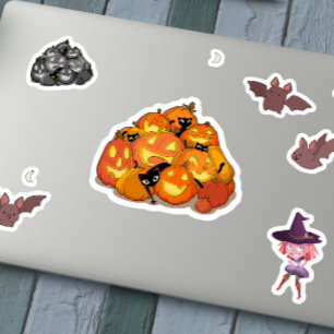 Pegatina Gatos negros y calabazas brillantes de Halloween