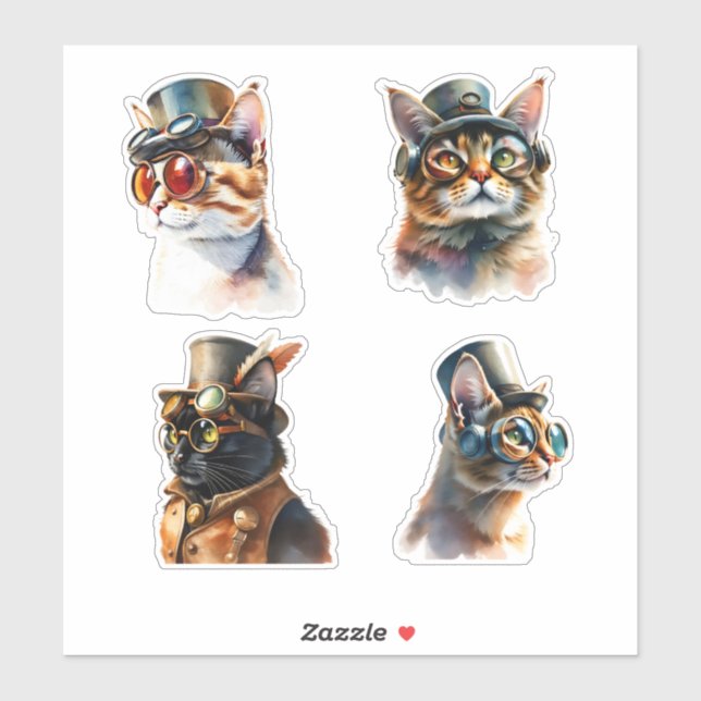 Pegatina Gatos Steampunk (Hoja)