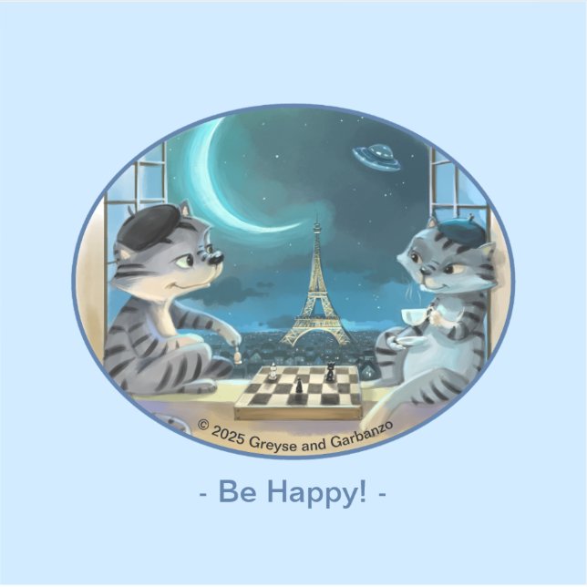 Pegatina Gatos Torre Eiffel - Feliz Vinilo Nocturno Pegatin (Anverso)