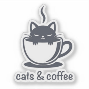 Pegatina Gatos y Café Divertido Kawaii Noir Estética Felina