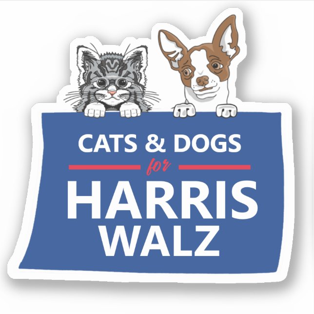 Pegatina Gatos y perros para Harris Walz (Anverso)