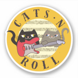 Pegatina Gatos y Roll Sticker Gato Divertido Música Guitarr