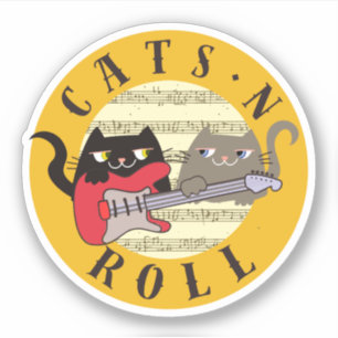 Pegatina Gatos y Roll Sticker Gato Divertido Música Guitarr