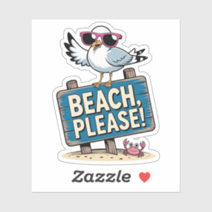 Pegatina Gaviota fresca en el Rótulo de playa - Por favor, 