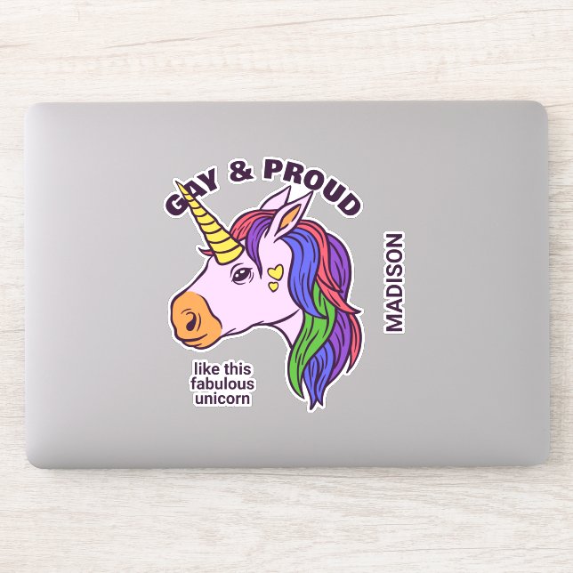 Pegatina Gay Unicornio de texto personalizado (Ordenador)