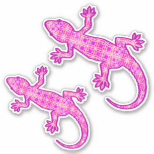 Pegatina Gecko de batik tribal, orquídea y cáscara rosa
