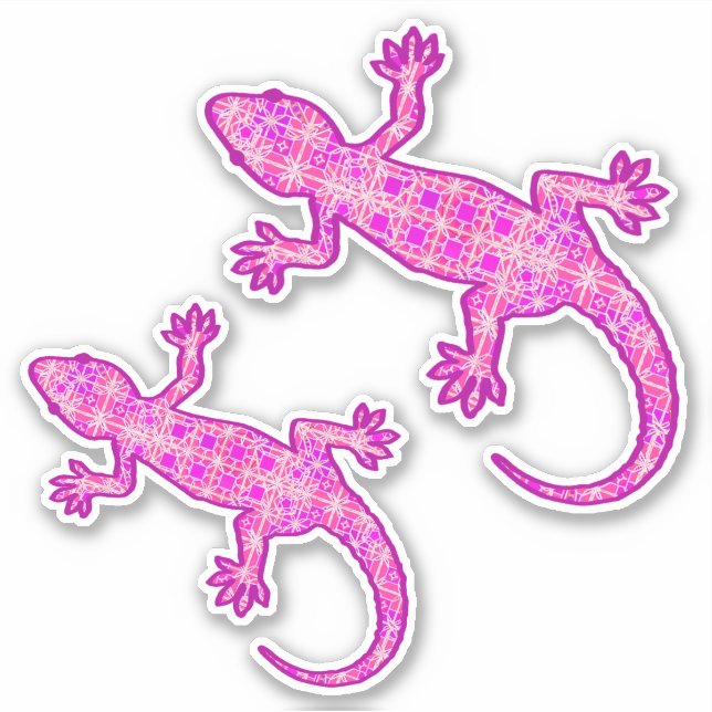 Pegatina Gecko de batik tribal, orquídea y cáscara rosa (Anverso)
