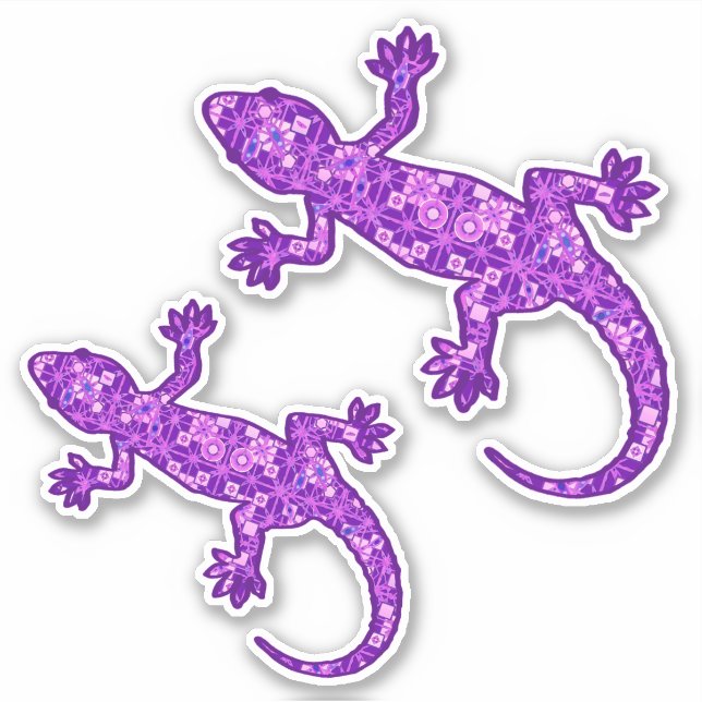Pegatina Gecko de batik tribal, violeta y púrpura anquilosa (Anverso)