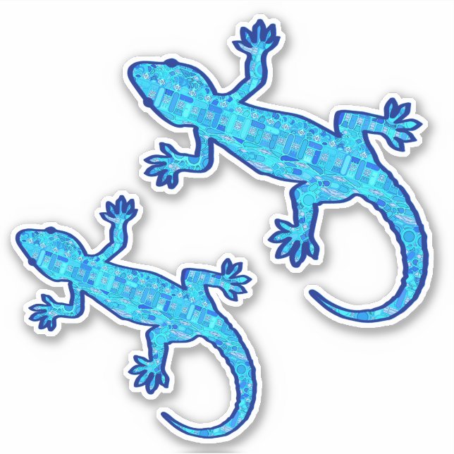 Pegatina Gecko Tribal Batik, sombras de azul denim (Anverso)