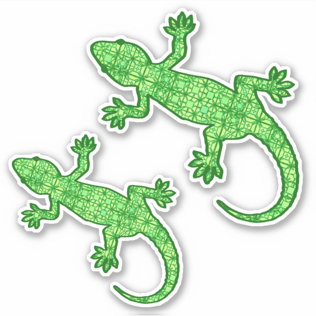 Pegatina Gecko tribal de Batik, Lime y verde esmeralda (Anverso)