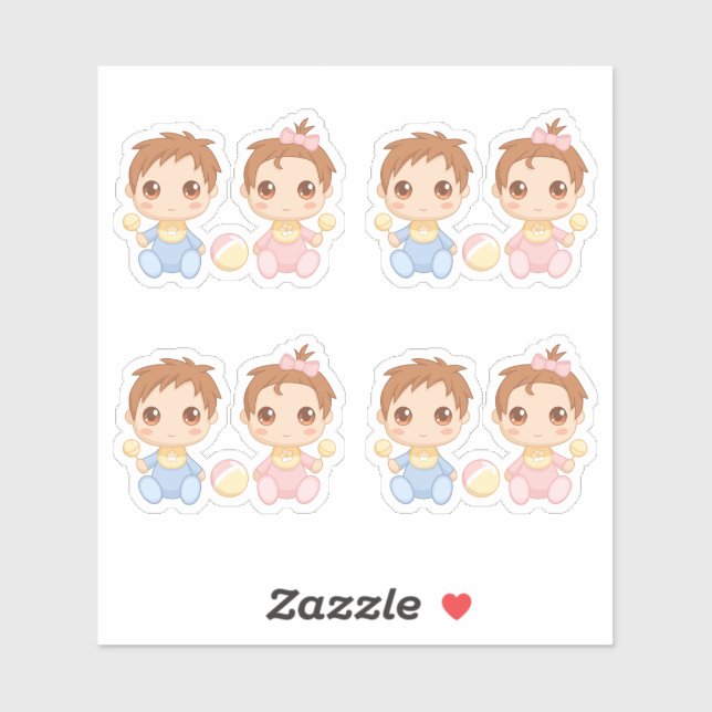 Pegatina Gemelos y grupo de Chicas de 4 (Hoja)