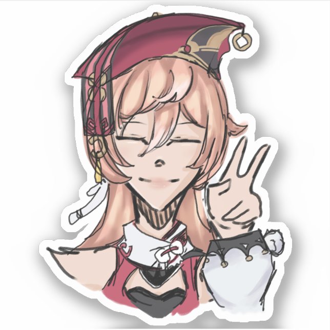 Pegatina Genshin Impact Yanfei (bocetos rudimentarios) (Anverso)