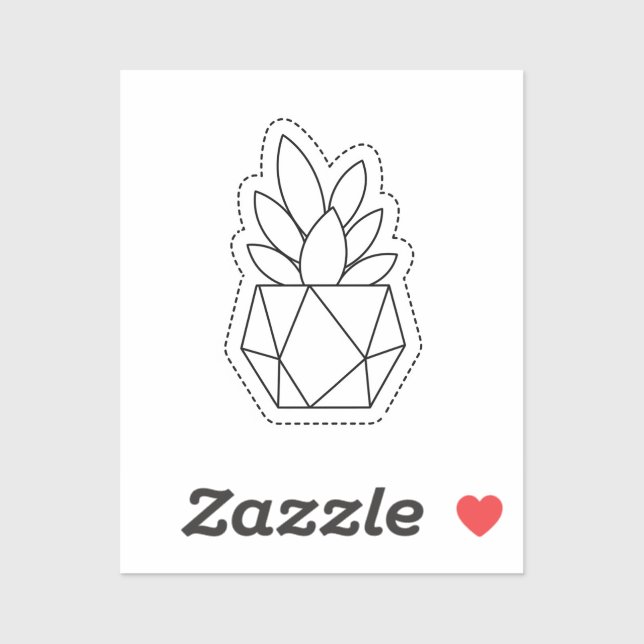 Pegatina Geometric Succulent Plant in Pot Line Art Sticker  (Hoja)