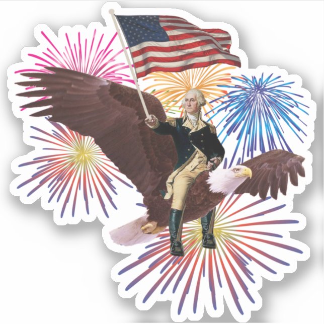 Pegatina George Washington montando un águila con bandera (Anverso)