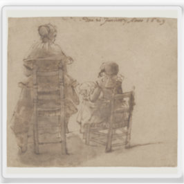 Pegatina Gerard ter Borch - Una dama y un niño que hacen el