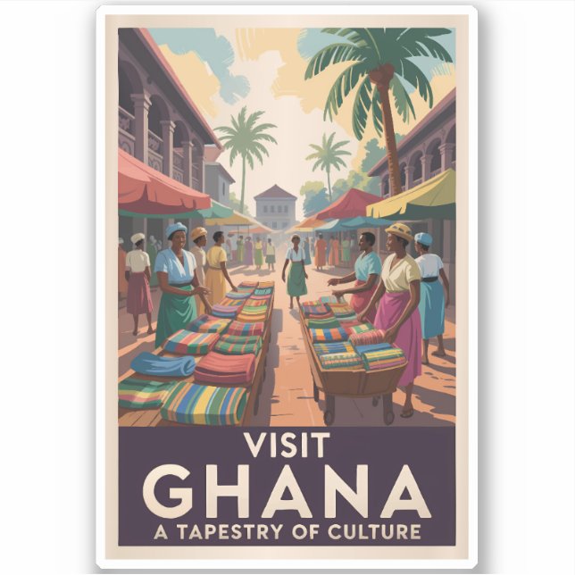 Pegatina Ghana Ilustracion de mercado Viaje de arte (Anverso)
