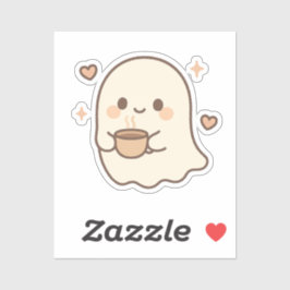 Pegatina Ghost Kawaii con Tea Cup