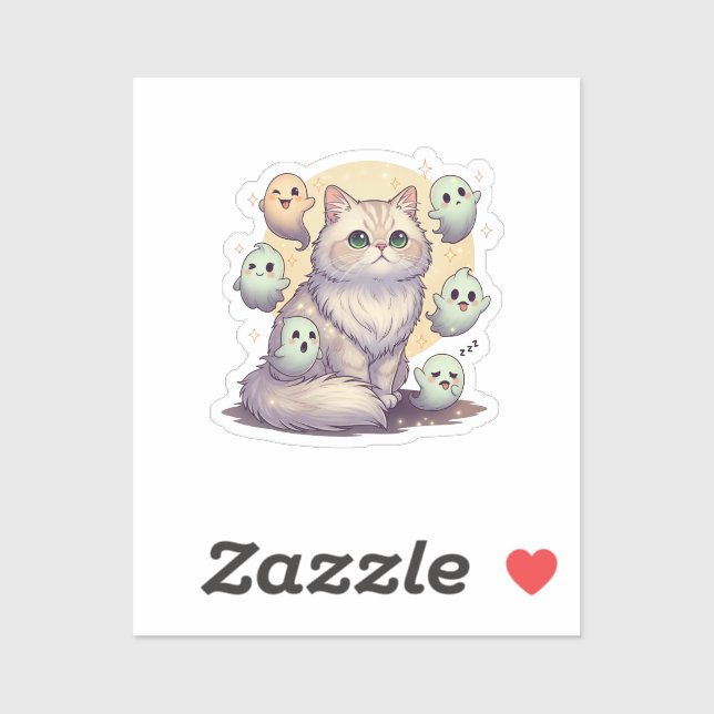 Pegatina Ghostly Persian - Fluffy Persian Cat Halloween (Hoja)