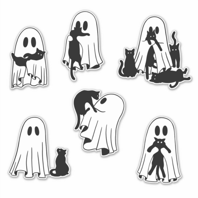 Pegatina Ghostly Playmates lindo fantasma y negro Cat Pack (Anverso)