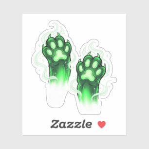 Pegatina Ghoul Paws - Gato verde brillante mira Halloween