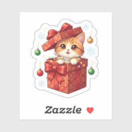 Pegatina Gift Box Surprise Cute Cat Popping Out Christmas