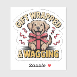 Pegatina Gift Wrapped & Wagging - Golden Retriever Christma