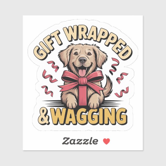 Pegatina Gift Wrapped & Wagging - Golden Retriever Christma (Hoja)
