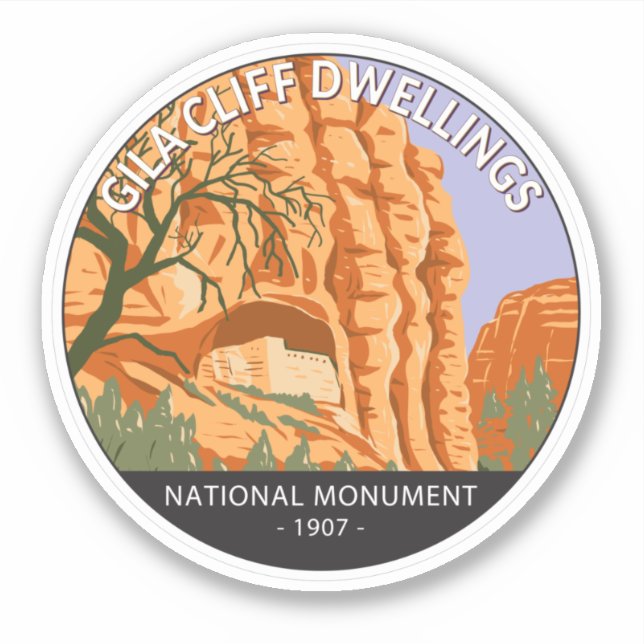 Pegatina Gila Cliff Dwellings National Monument Circle (Anverso)