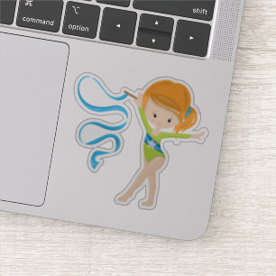 Pegatina Gimnasta rítmico pelirrojo lindo con la cinta